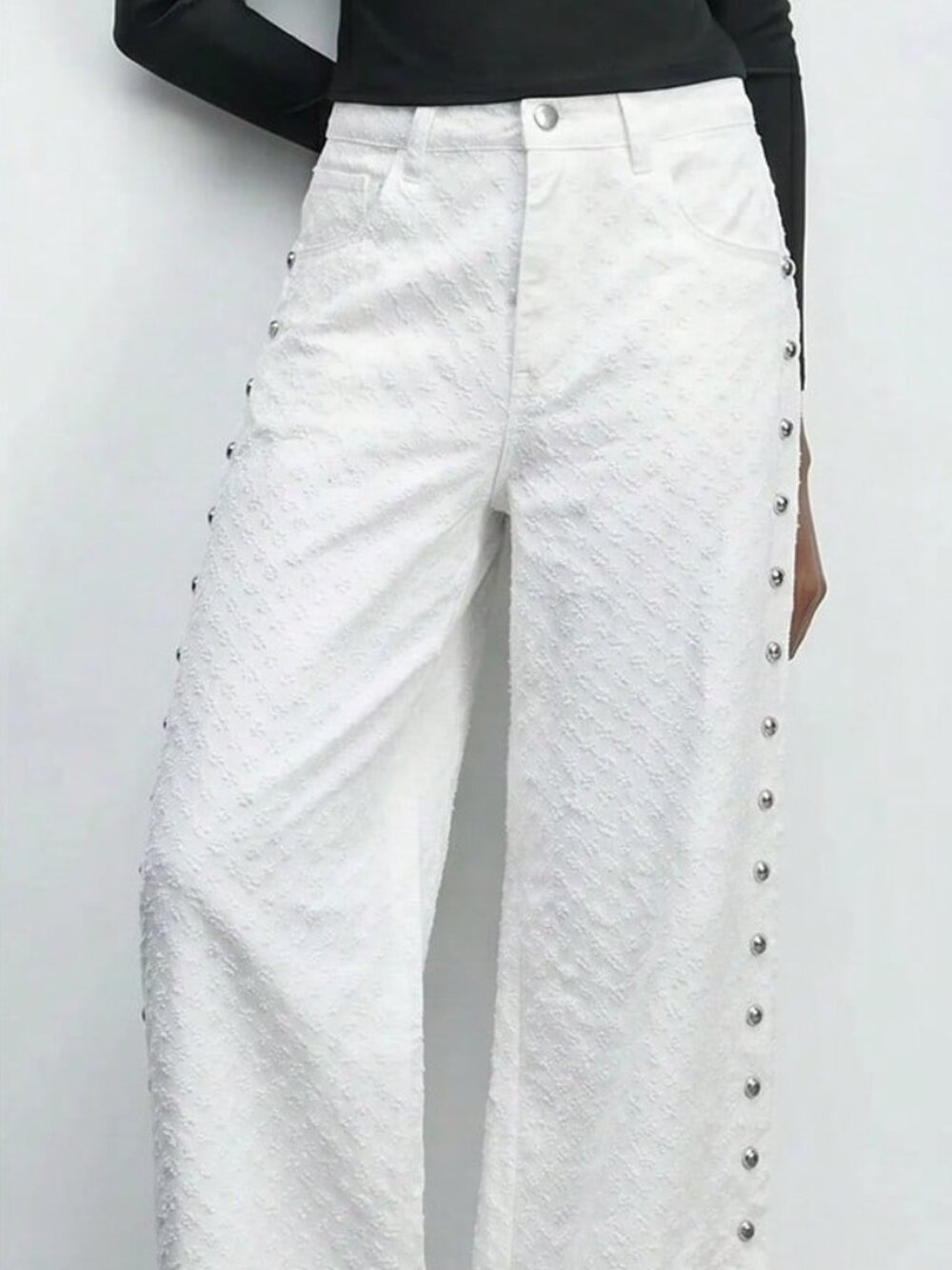 White Casual Women's Wide Leg Pocket Jeans